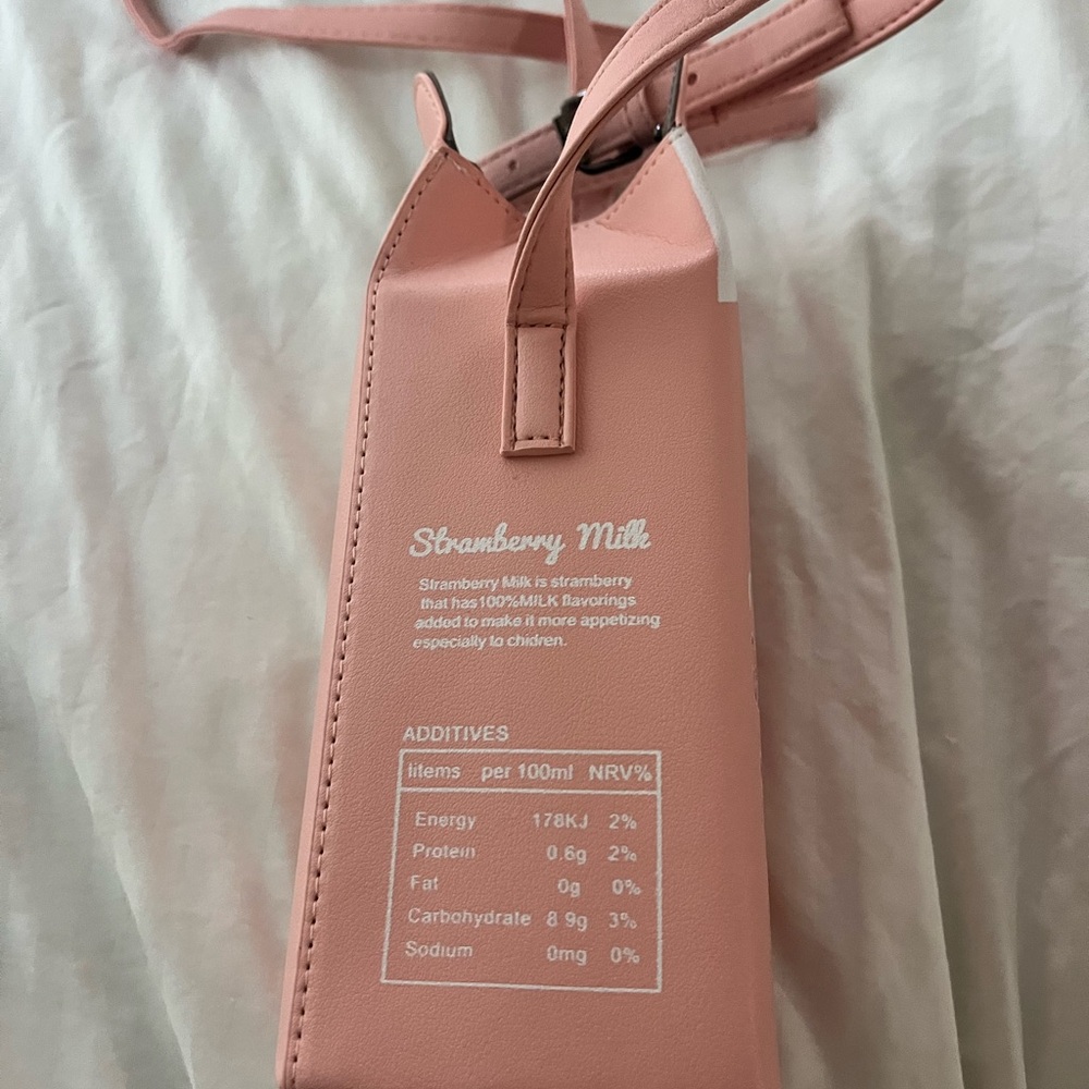 Strawberry pink milk box crossbody niche purse bag women's new without tags - Picture 6 of 8
